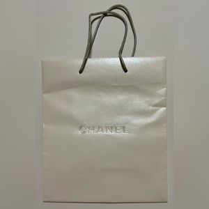 CHANEL, white on white, gift bag with handles, 10.5" x 9" x 4.75"